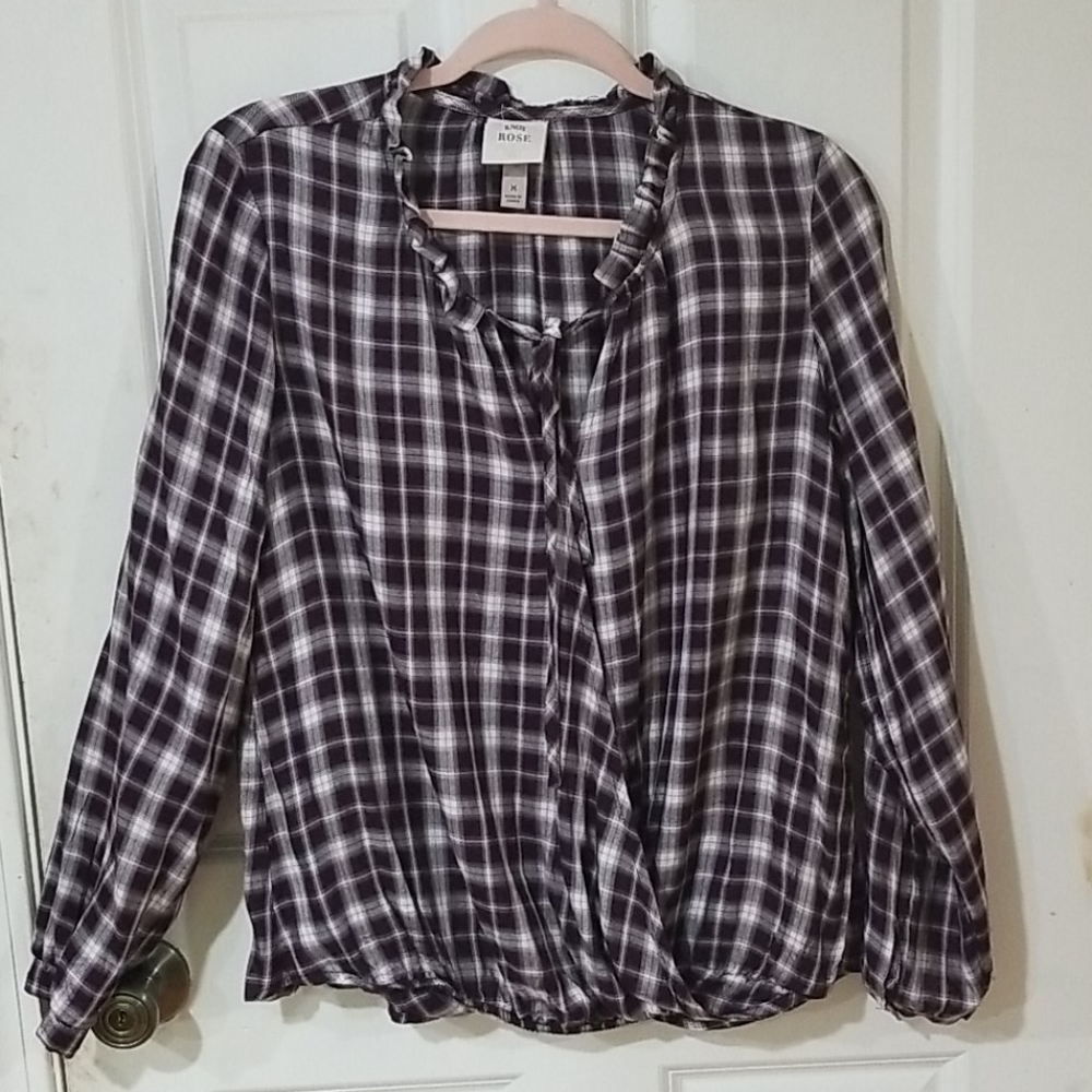 Knox Rose Long Sleeve Blouse Ruffled V-Neck Ties